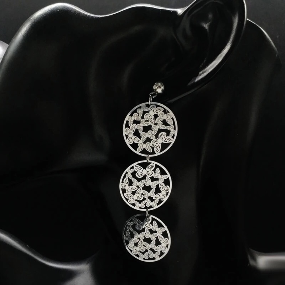 3-Tier Butterfly Design Stainless Steel Earrings
